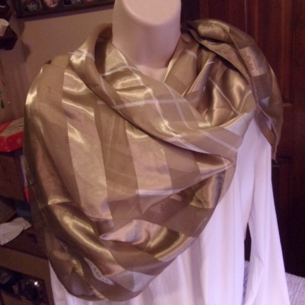 Al - Karam Beige Tan Striped Scarf 42" x 40"